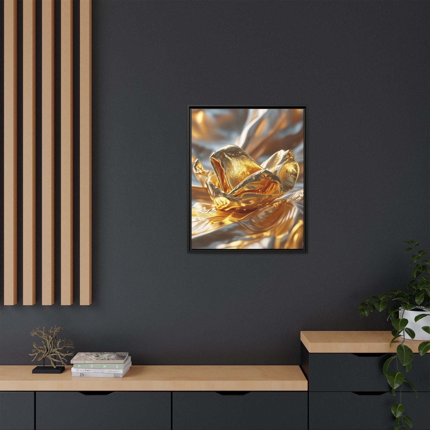 Gold Foil Rose Canvas Art - Elegant Home Decor