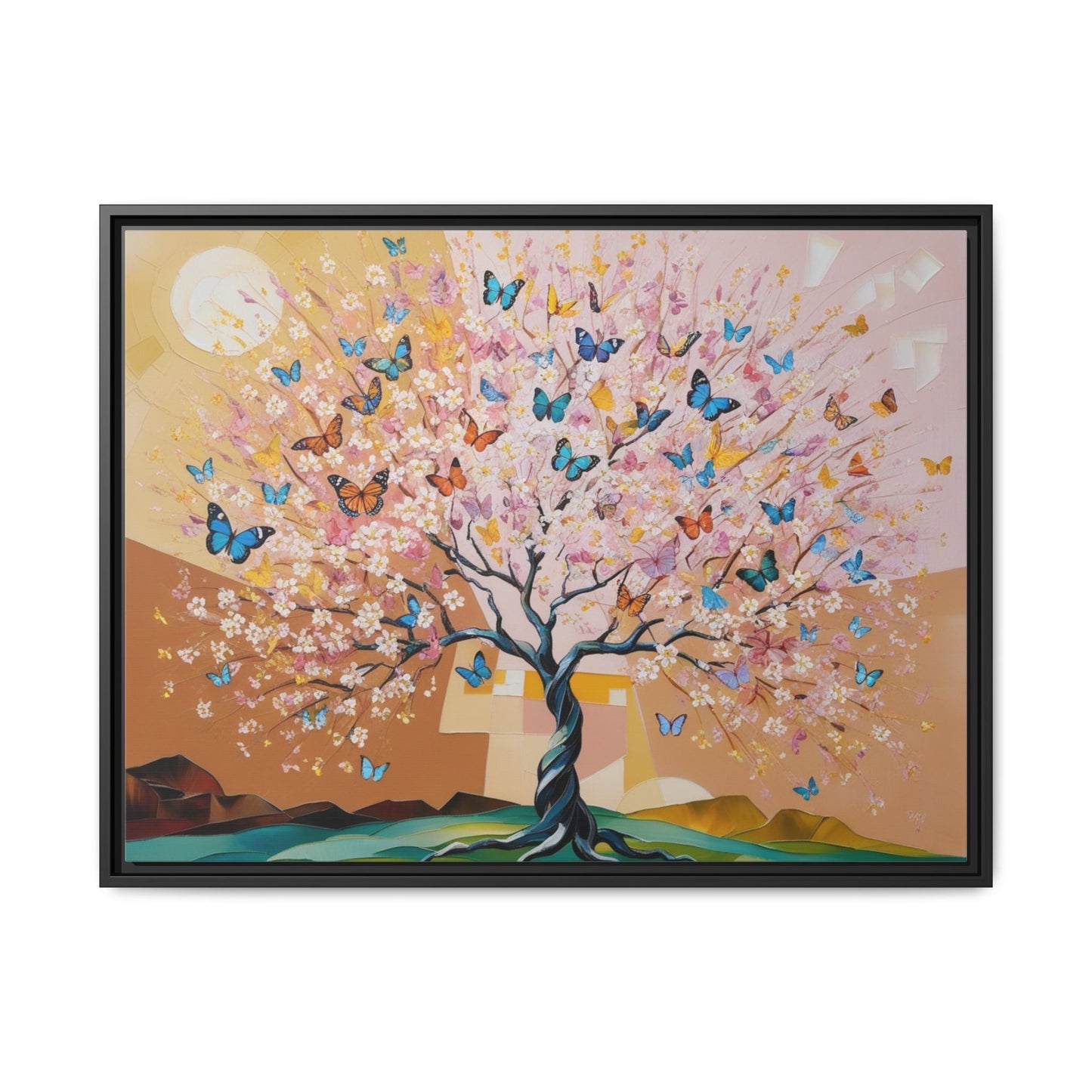 Colorful Butterfly Blossom Framed Canvas Art