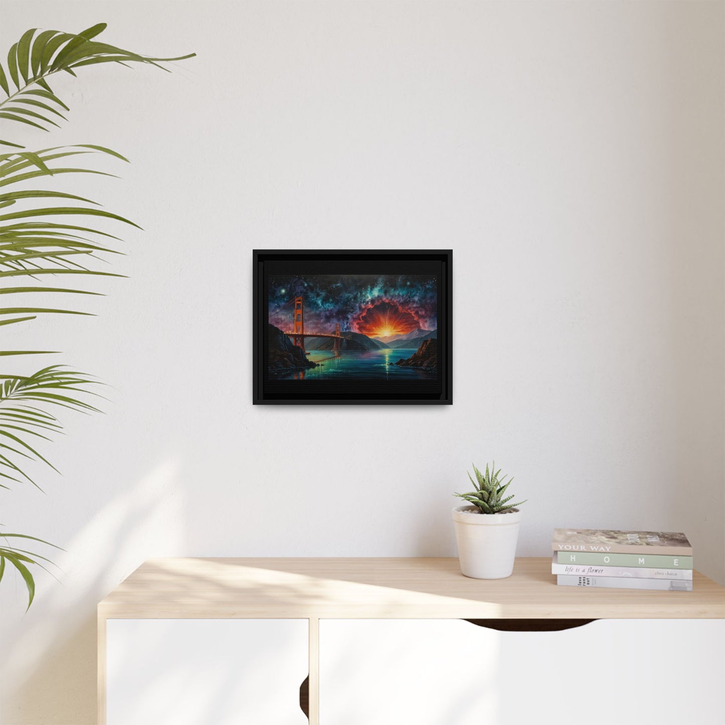 Golden Gate Sunset Framed Canvas Art - Multi-Color Wall Decor
