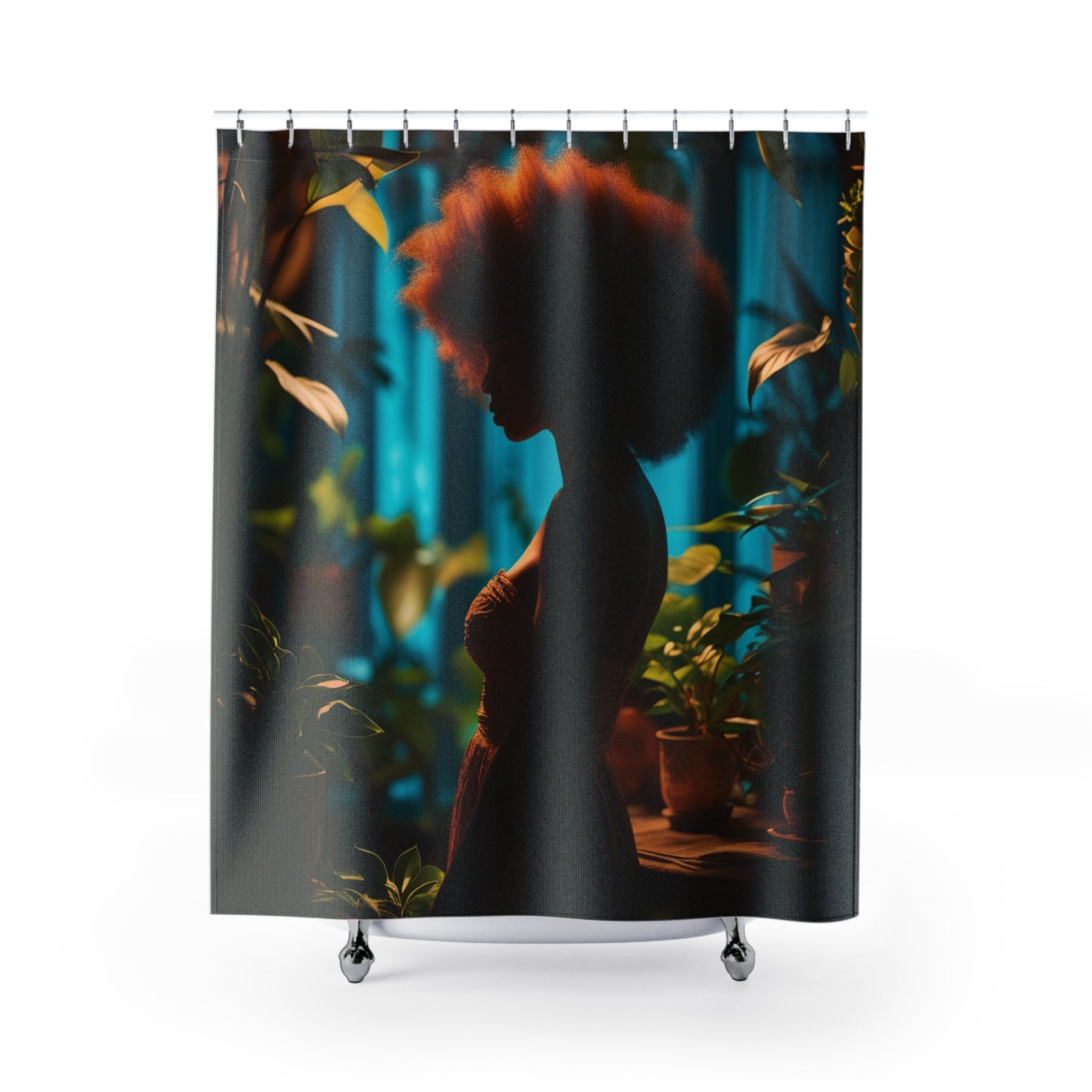 Artistic Shower Curtain | Botanical Woman Silhouette | Home Decor