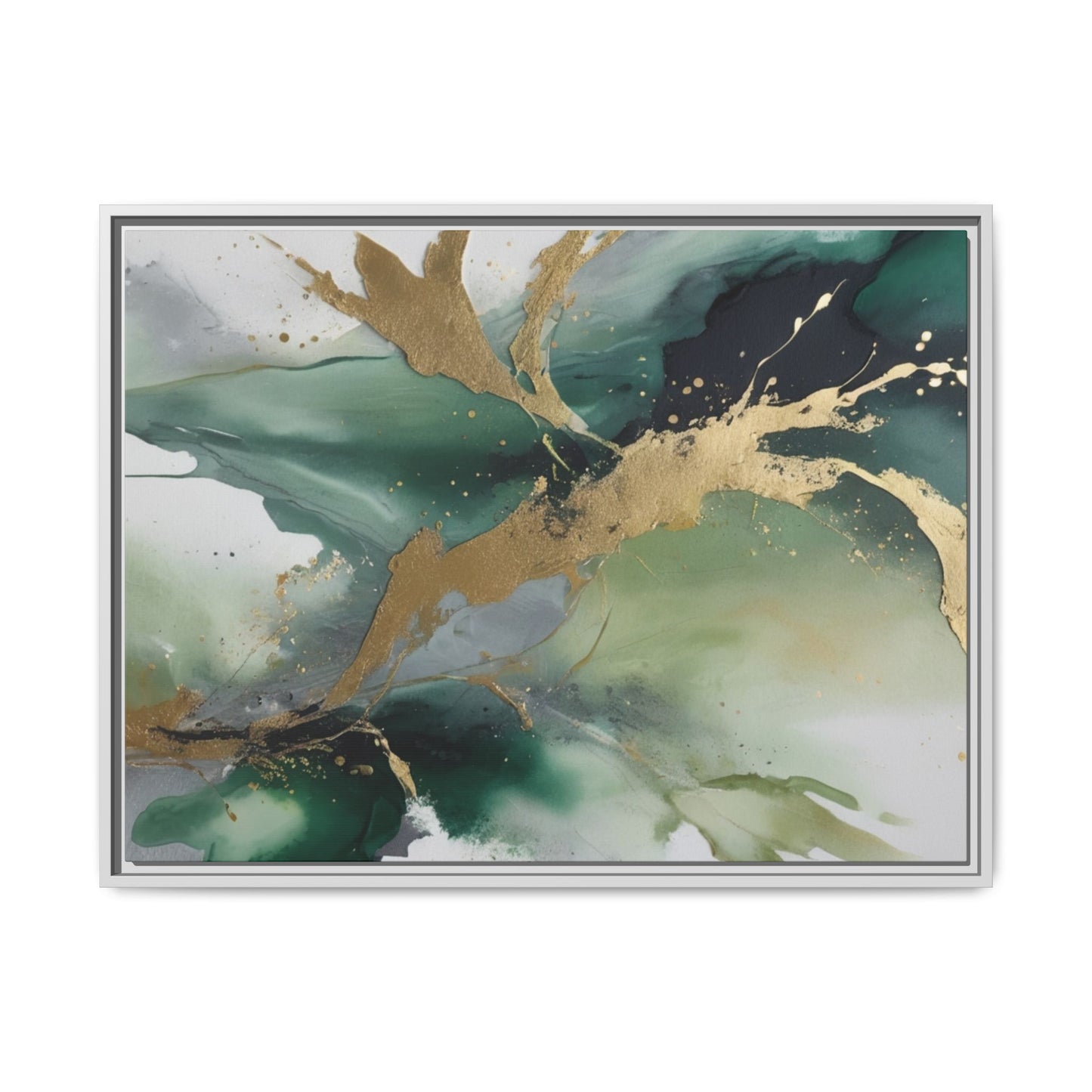 Elegant Abstract Framed Canvas Wall Art - Multi-Color Gold Accents