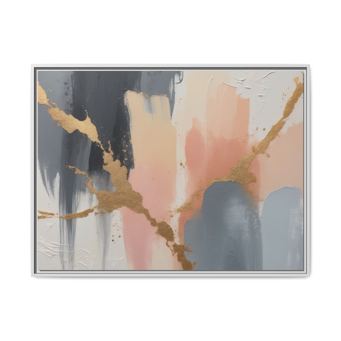 Elegant Abstract Framed Canvas Art with Gold Accents