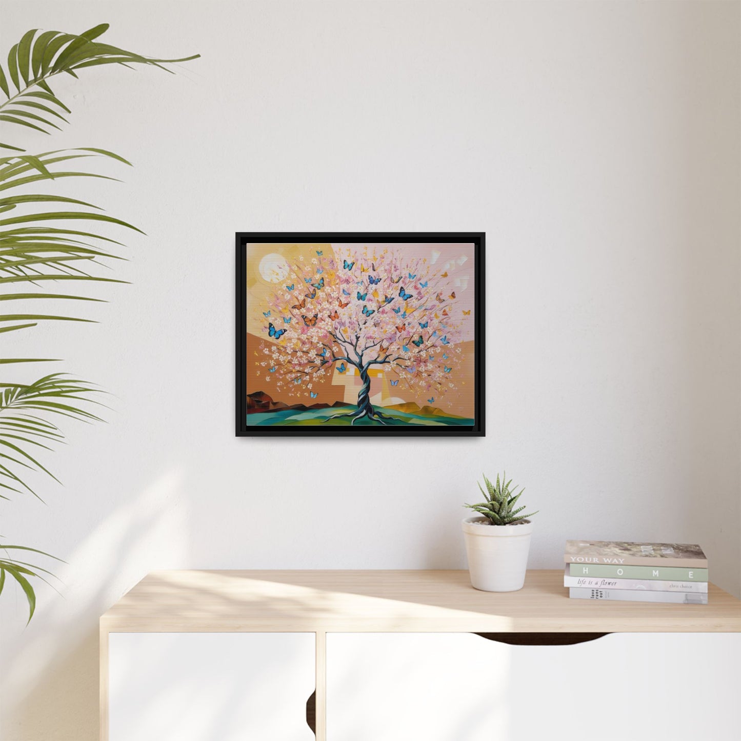 Colorful Butterfly Blossom Framed Canvas Art