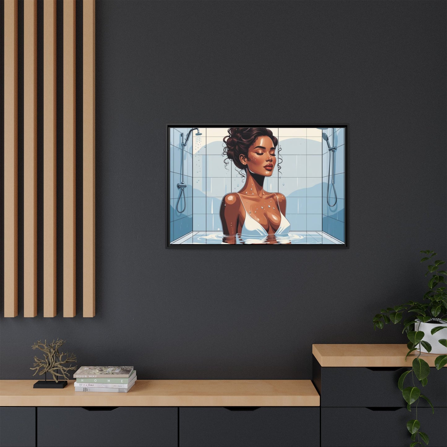 Serene Bathing Woman Canvas Art - Framed Multi-Color Wall Decor