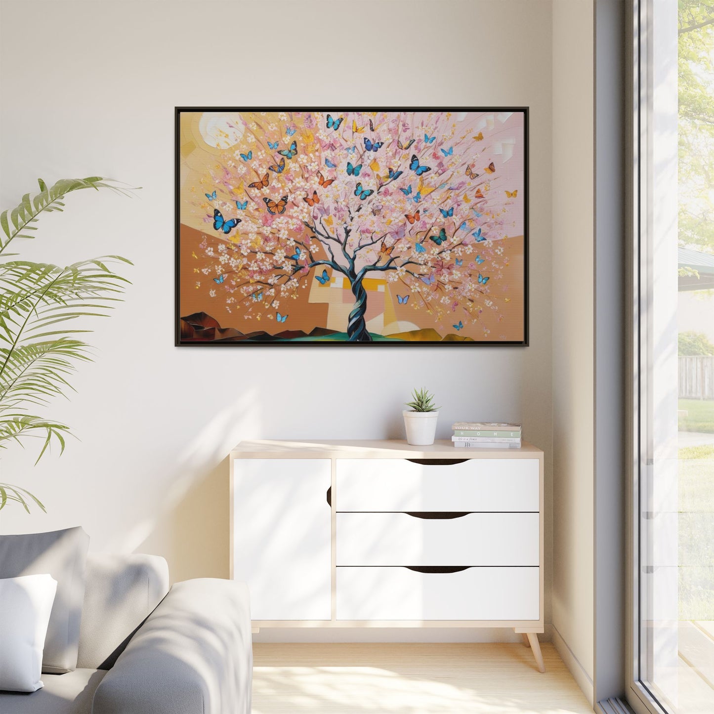 Colorful Butterfly Blossom Framed Canvas Art
