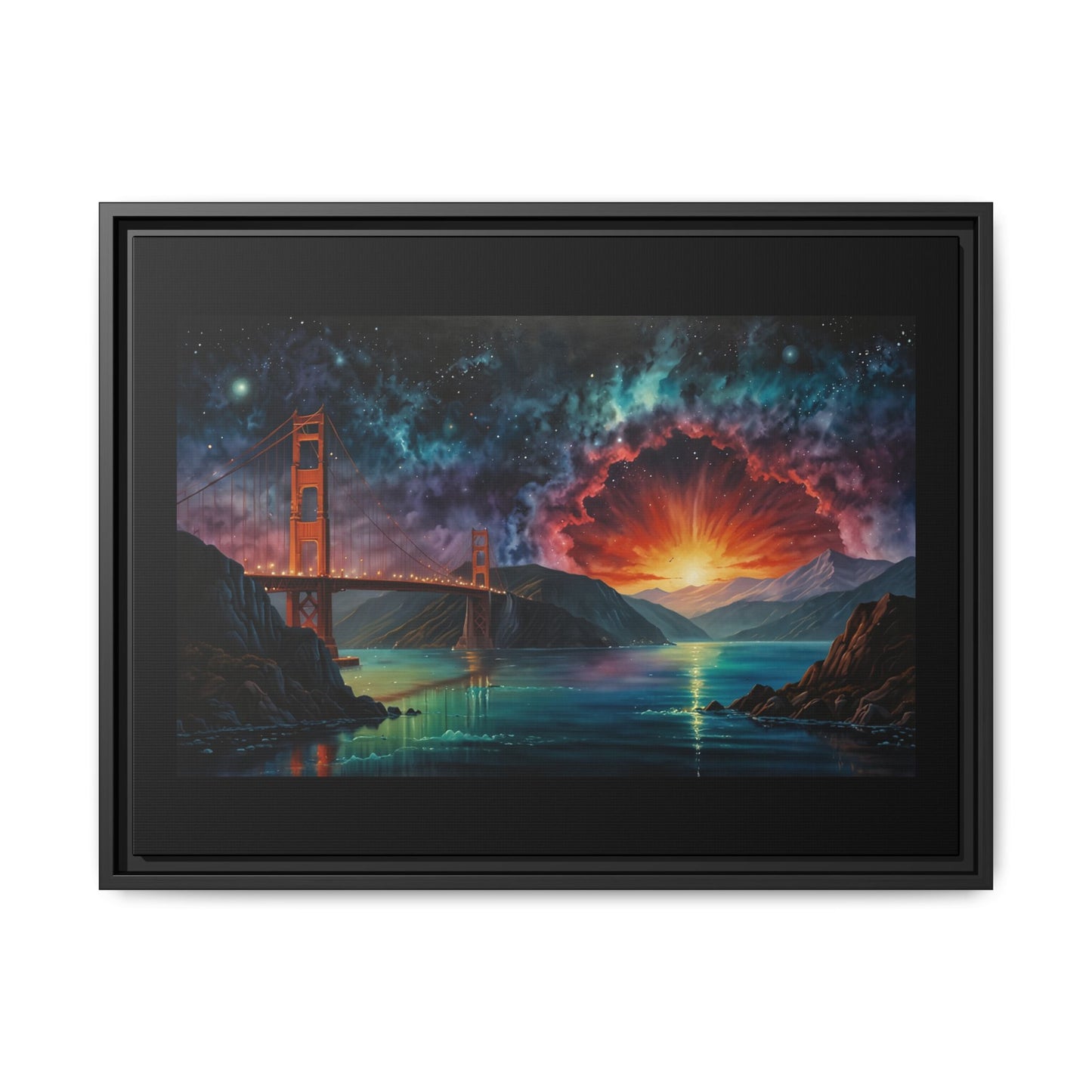Golden Gate Sunset Framed Canvas Art - Multi-Color Wall Decor
