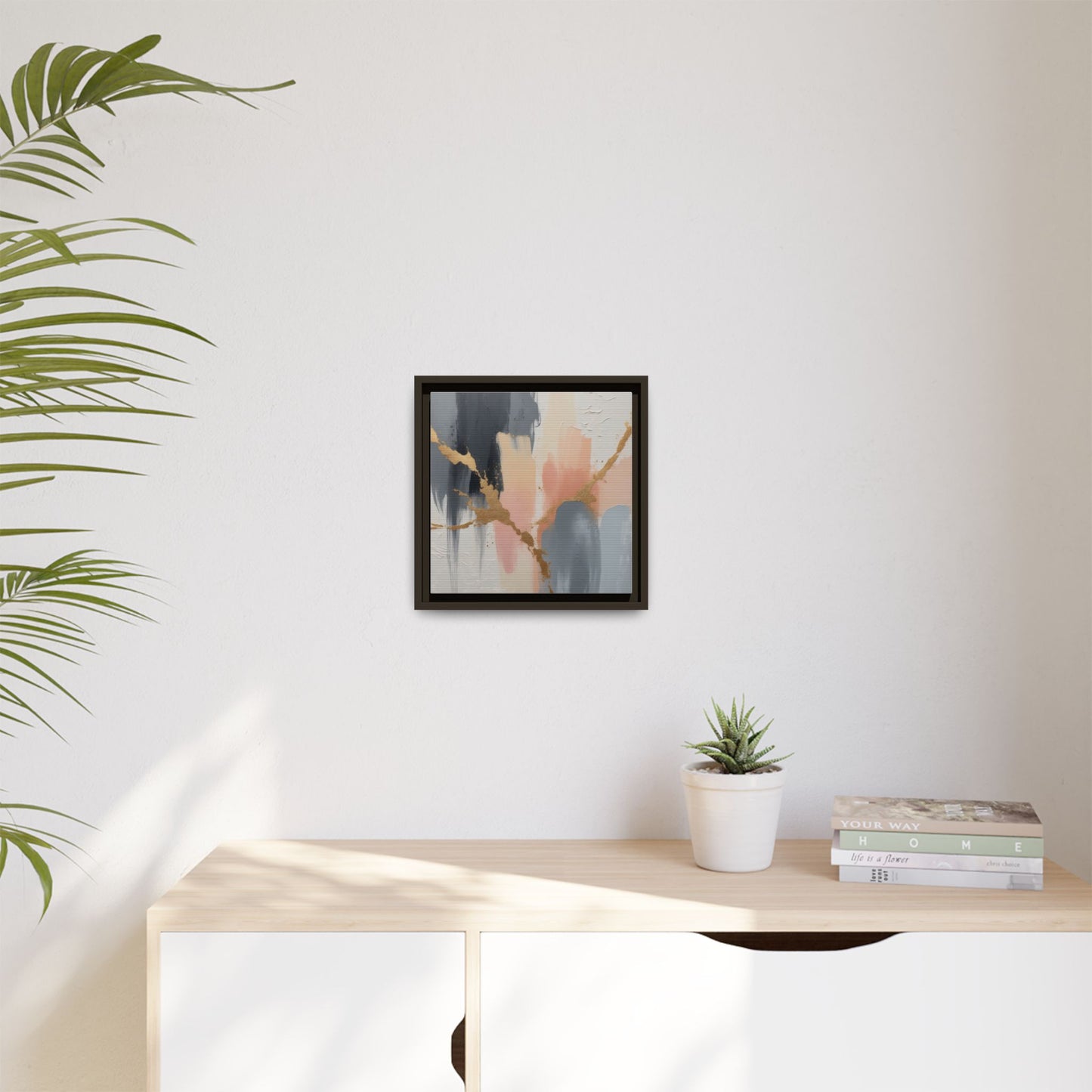 Elegant Abstract Framed Canvas Art with Gold Accents