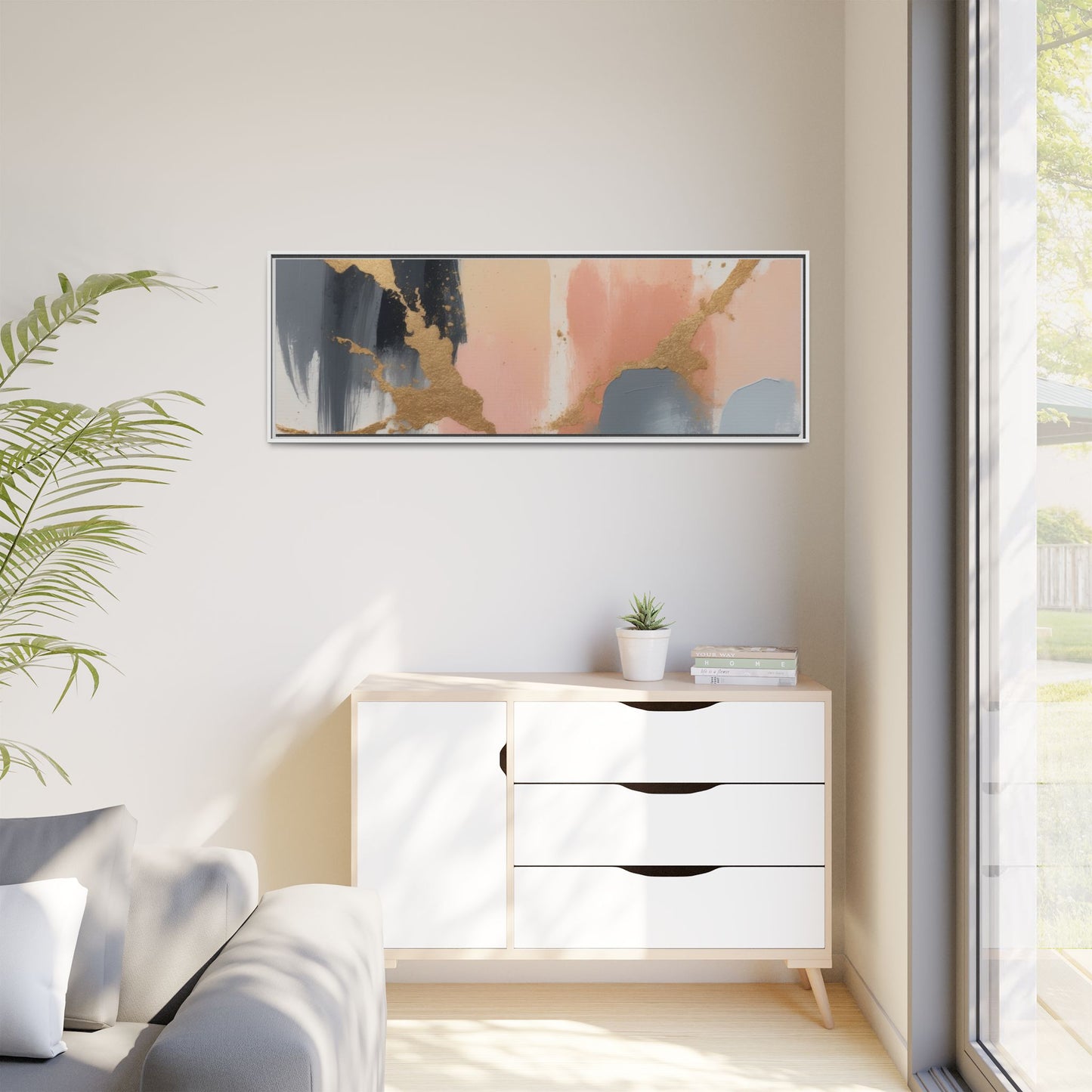 Elegant Abstract Framed Canvas Art with Gold Accents