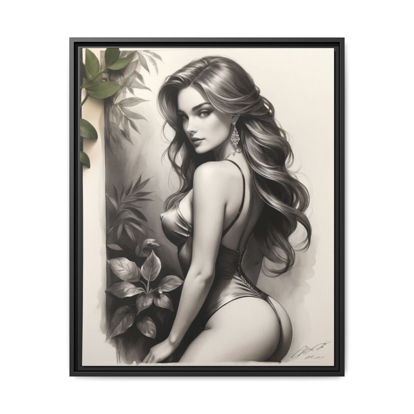 Elegant Framed Art Print - Multi-Color Canvas Woman Portrait