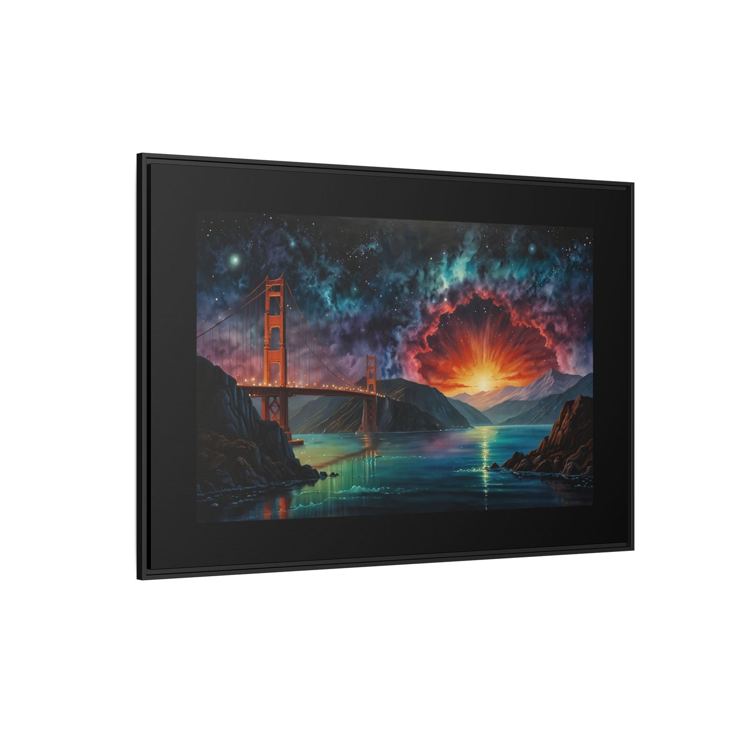 Golden Gate Sunset Framed Canvas Art - Multi-Color Wall Decor