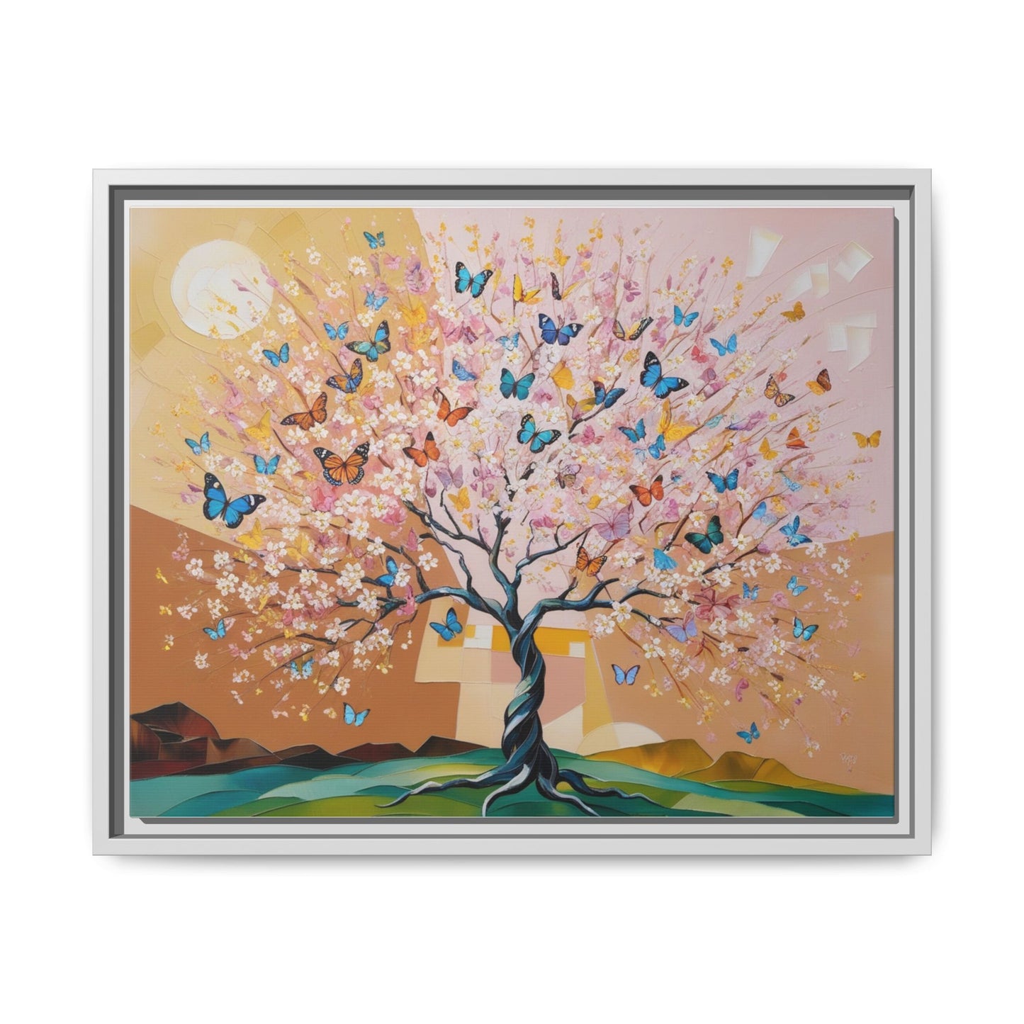 Colorful Butterfly Blossom Framed Canvas Art