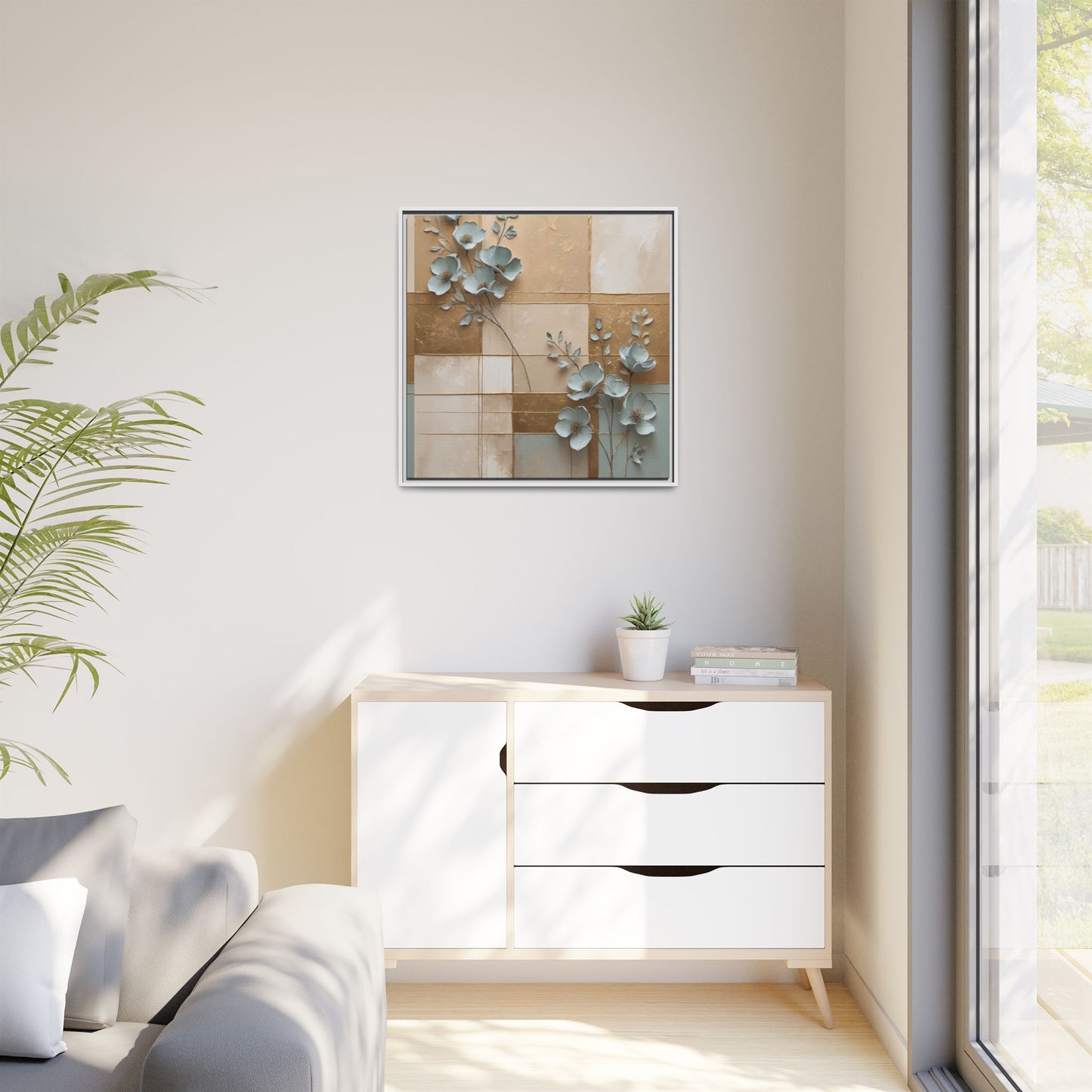 Elegant Floral Wall Art - Framed Matte Canvas Decor