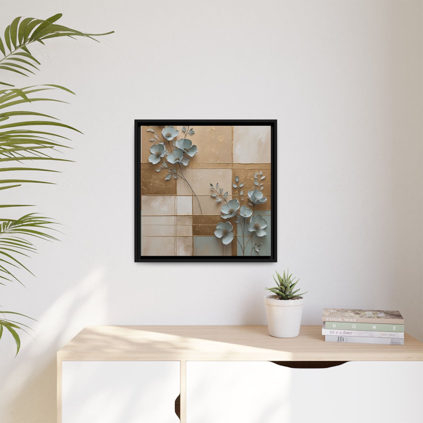 Elegant Floral Wall Art - Framed Matte Canvas Decor