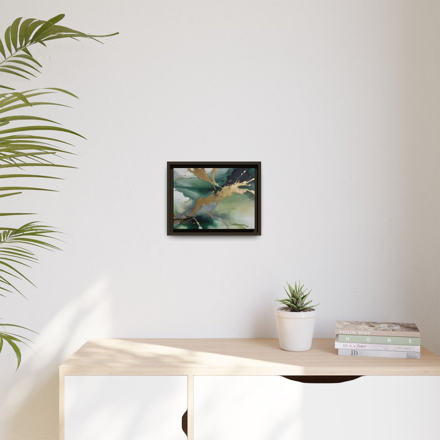 Elegant Abstract Framed Canvas Wall Art - Multi-Color Gold Accents