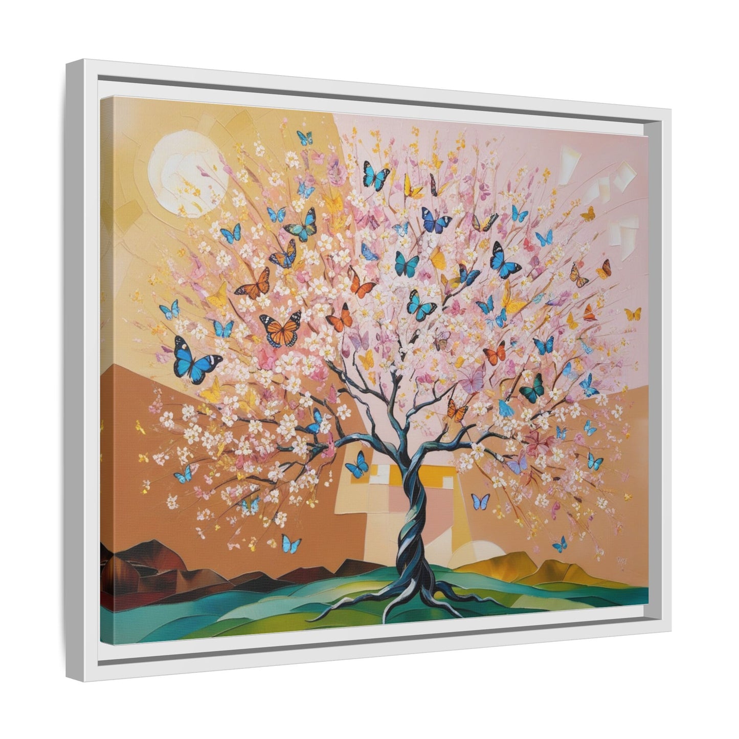 Colorful Butterfly Blossom Framed Canvas Art