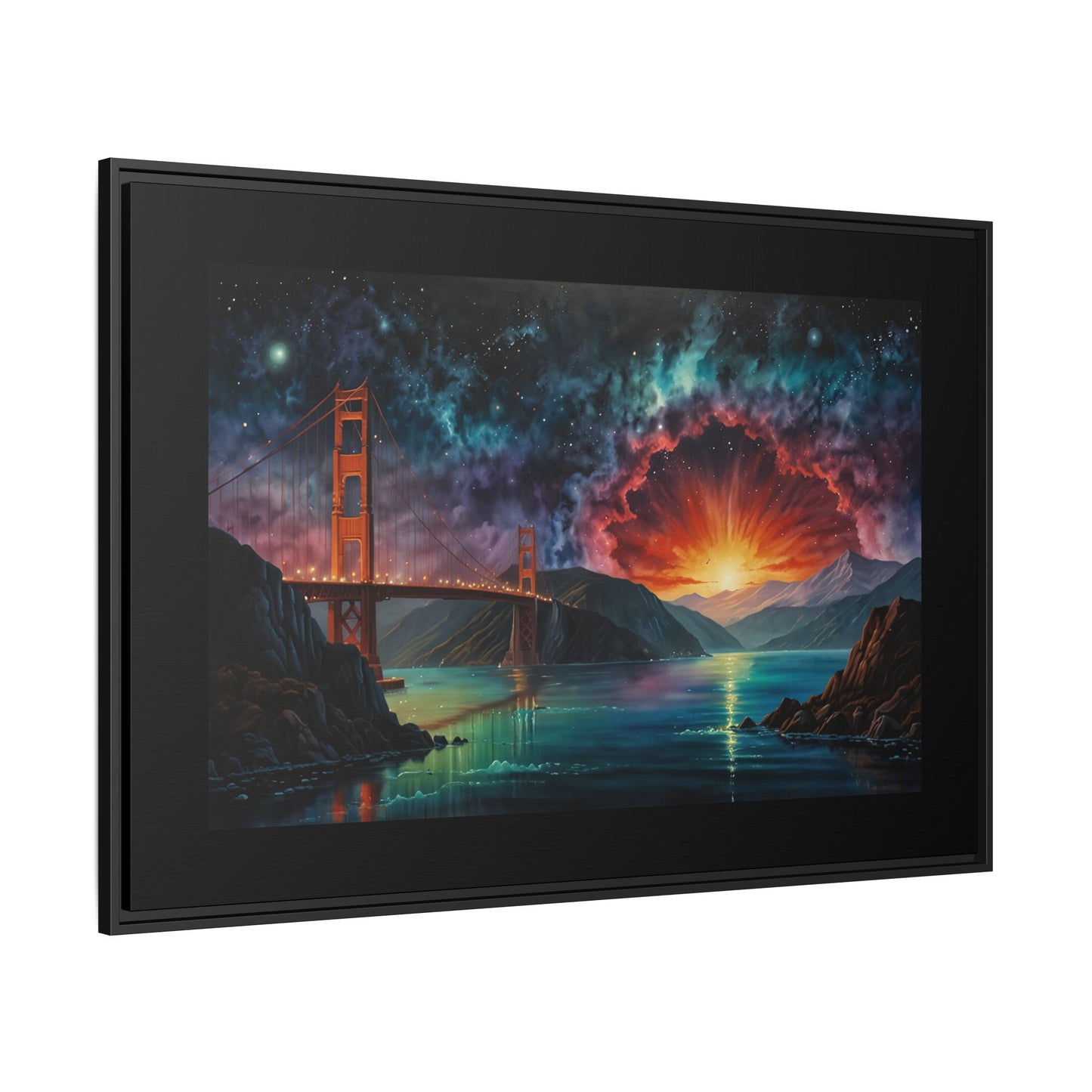 Golden Gate Sunset Framed Canvas Art - Multi-Color Wall Decor