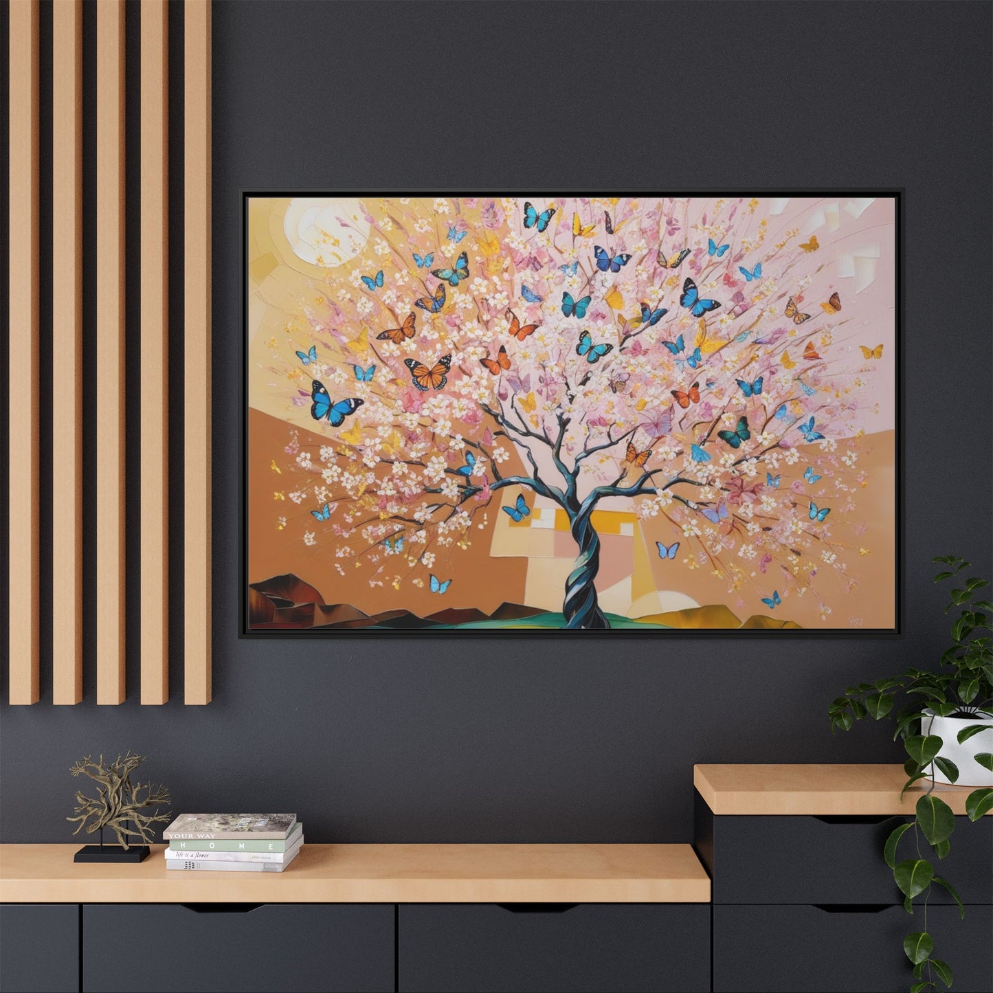 Colorful Butterfly Blossom Framed Canvas Art