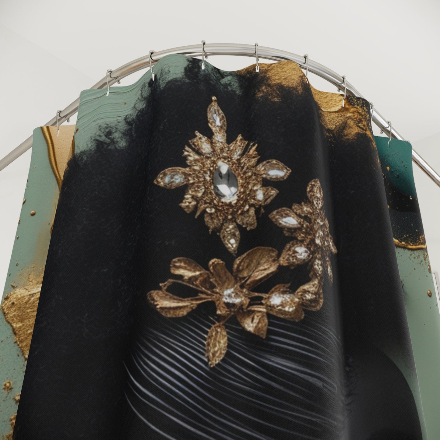 Elegant Afrocentric Shower Curtain with Gold Accents | Artistic Bathroom Decor