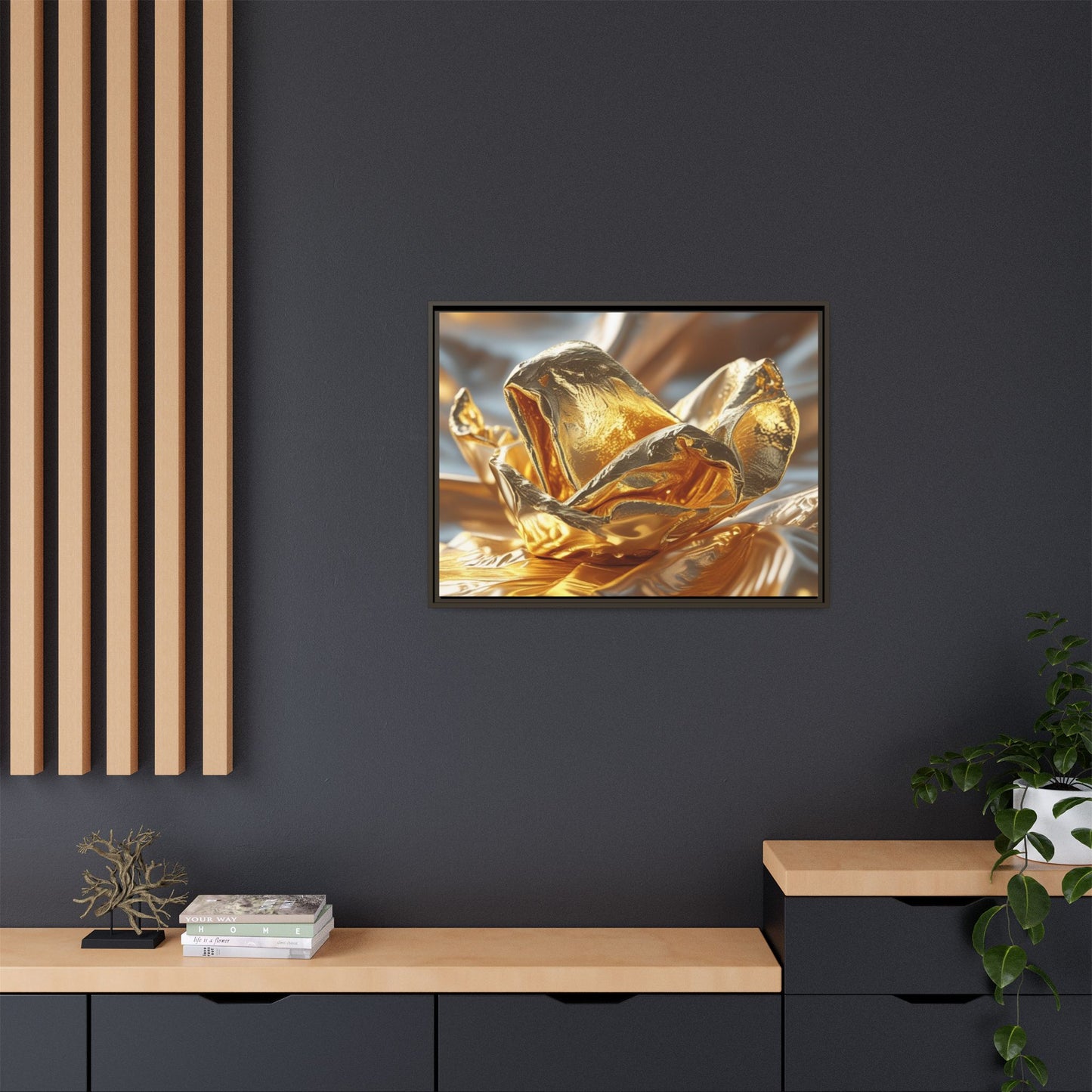 Gold Foil Rose Canvas Art - Elegant Home Decor