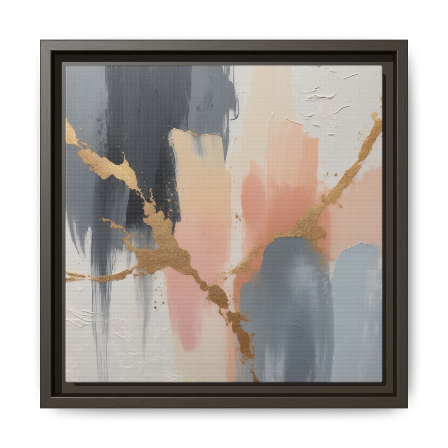 Elegant Abstract Framed Canvas Art with Gold Accents