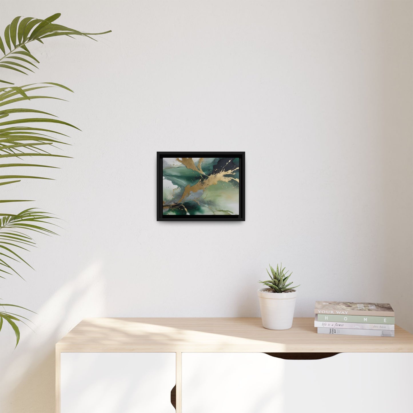 Elegant Abstract Framed Canvas Wall Art - Multi-Color Gold Accents