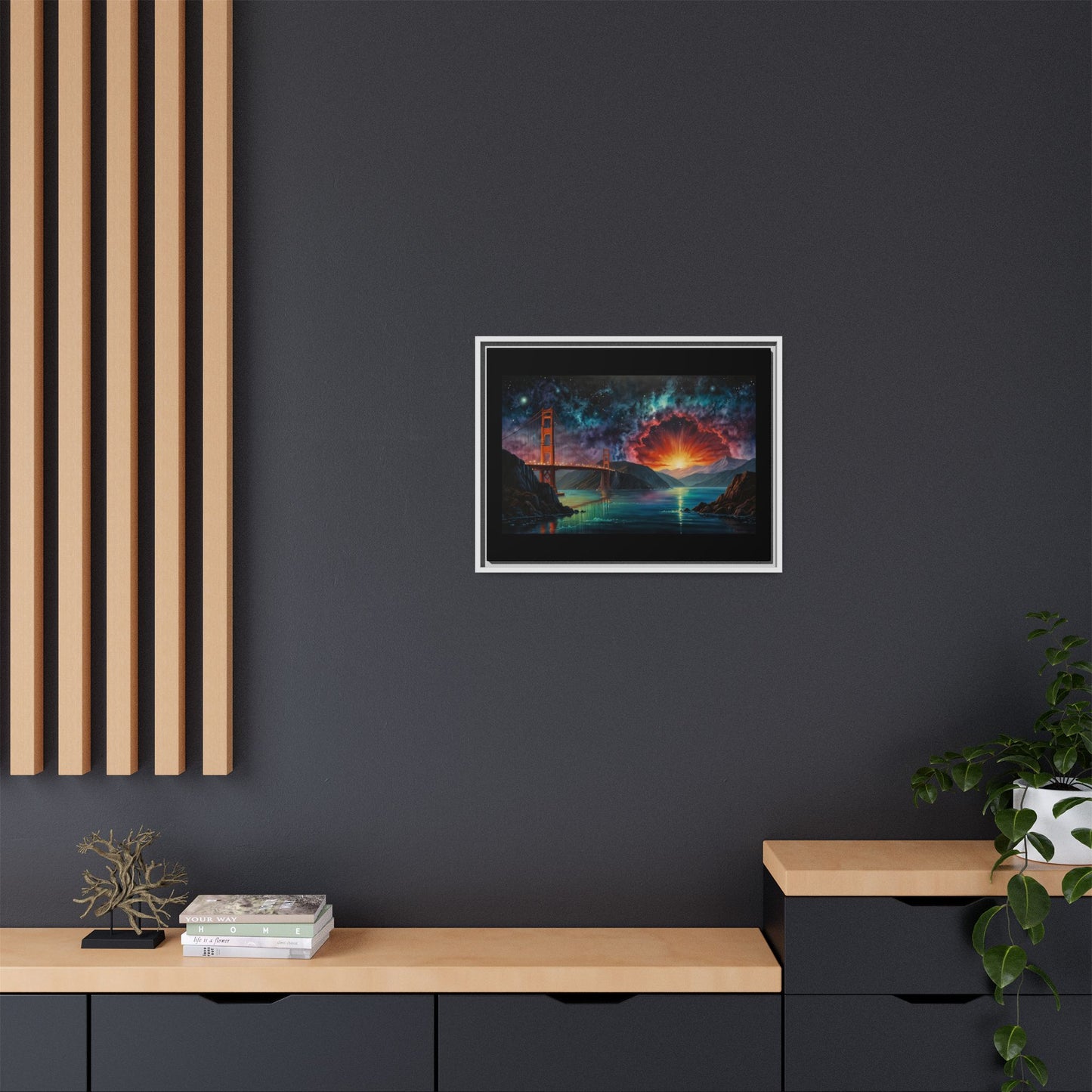 Golden Gate Sunset Framed Canvas Art - Multi-Color Wall Decor