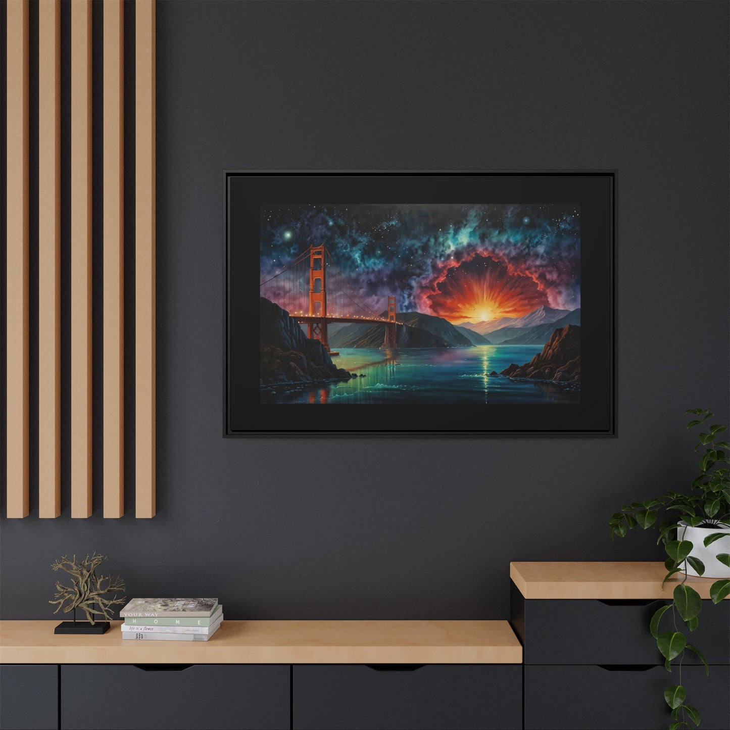 Golden Gate Sunset Framed Canvas Art - Multi-Color Wall Decor