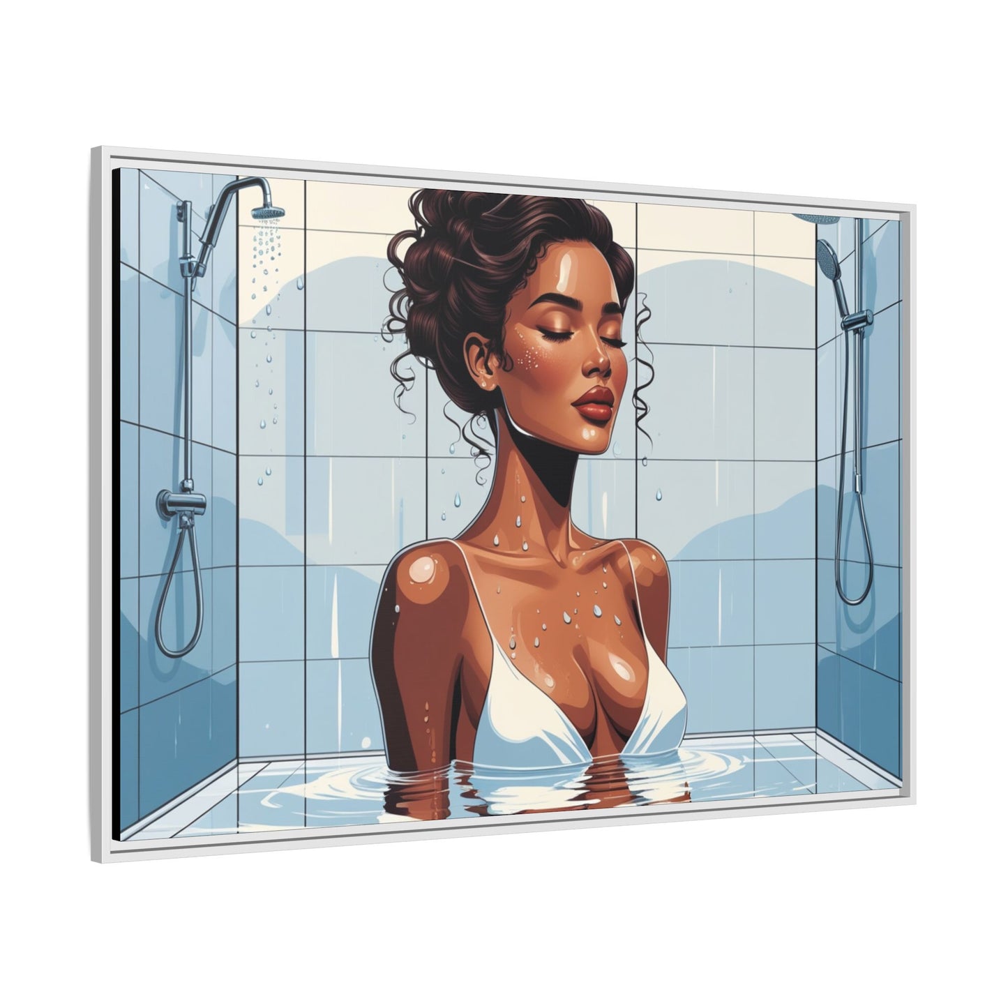 Serene Bathing Woman Canvas Art - Framed Multi-Color Wall Decor