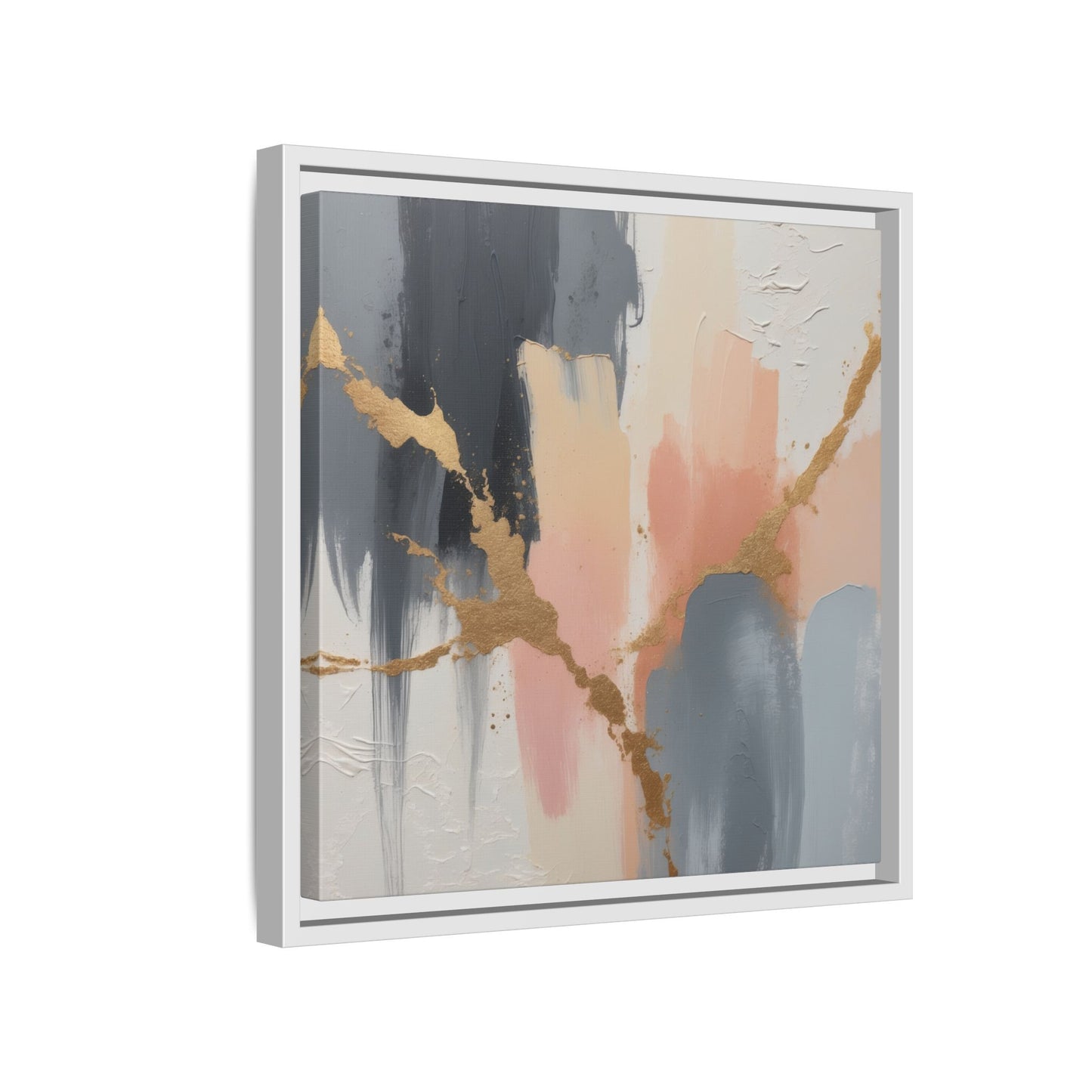 Elegant Abstract Framed Canvas Art with Gold Accents