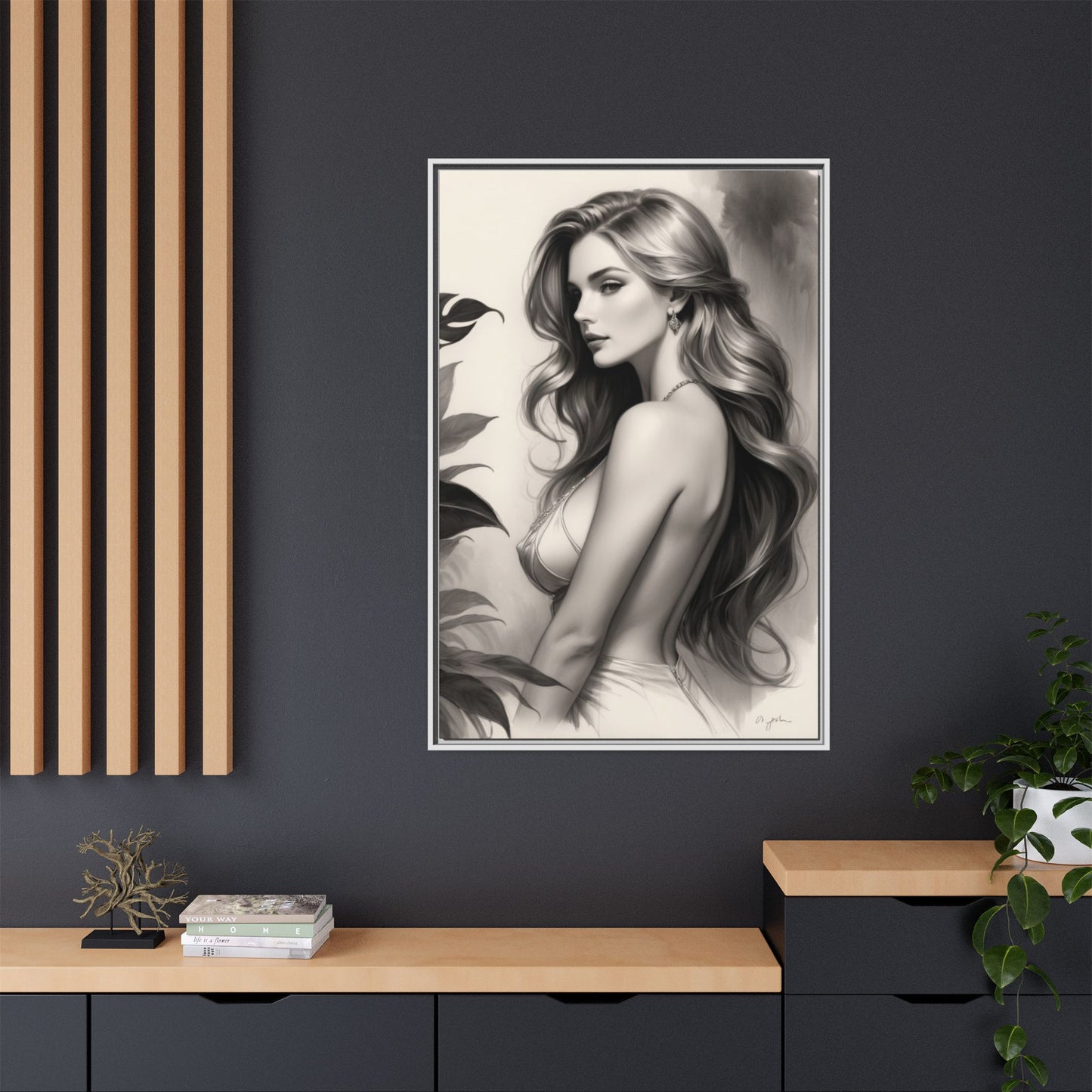 Elegant Matte Framed Art Print - Stylish Woman Portrait