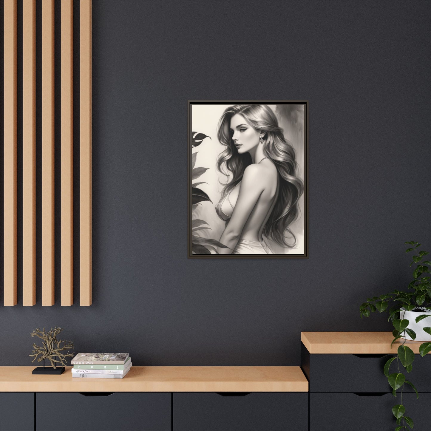Elegant Matte Framed Art Print - Stylish Woman Portrait