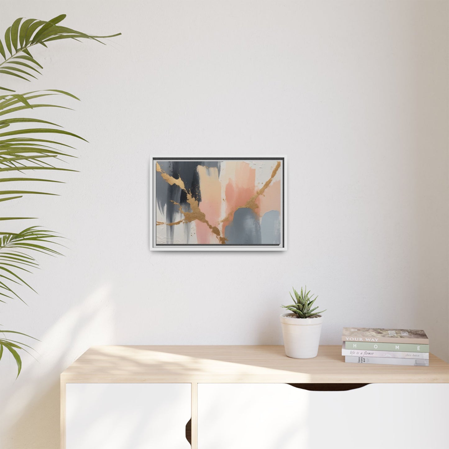 Elegant Abstract Framed Canvas Art with Gold Accents