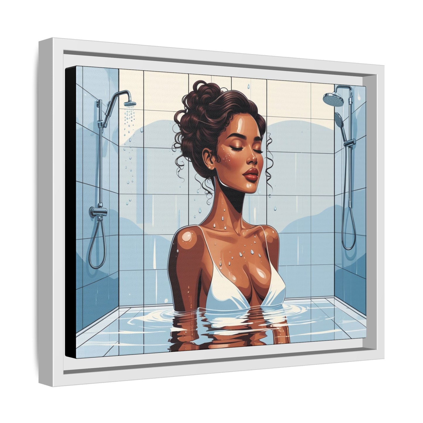 Serene Bathing Woman Canvas Art - Framed Multi-Color Wall Decor