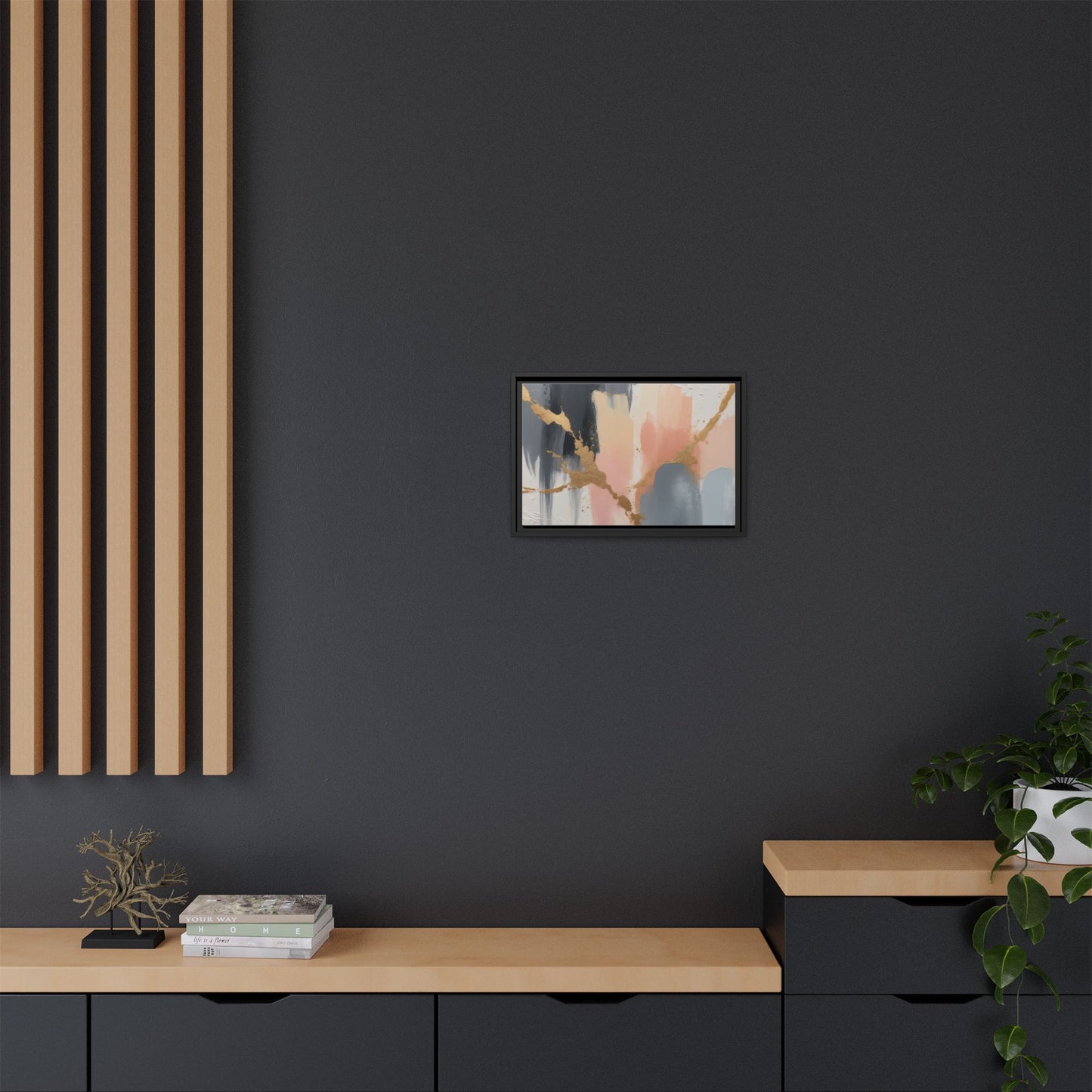 Elegant Abstract Framed Canvas Art with Gold Accents