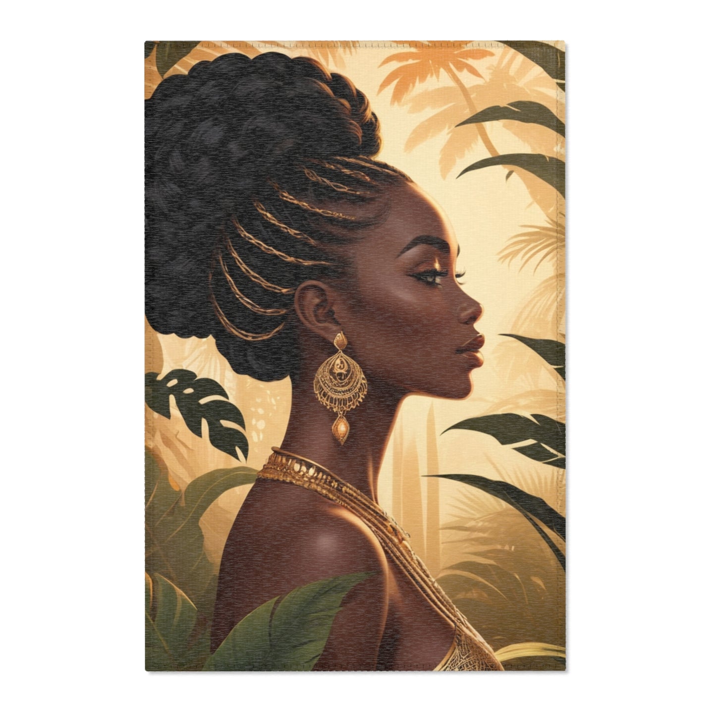 Elegant Woman's Profile Area Rug - Bohemian Home Decor with Tropical Vibes