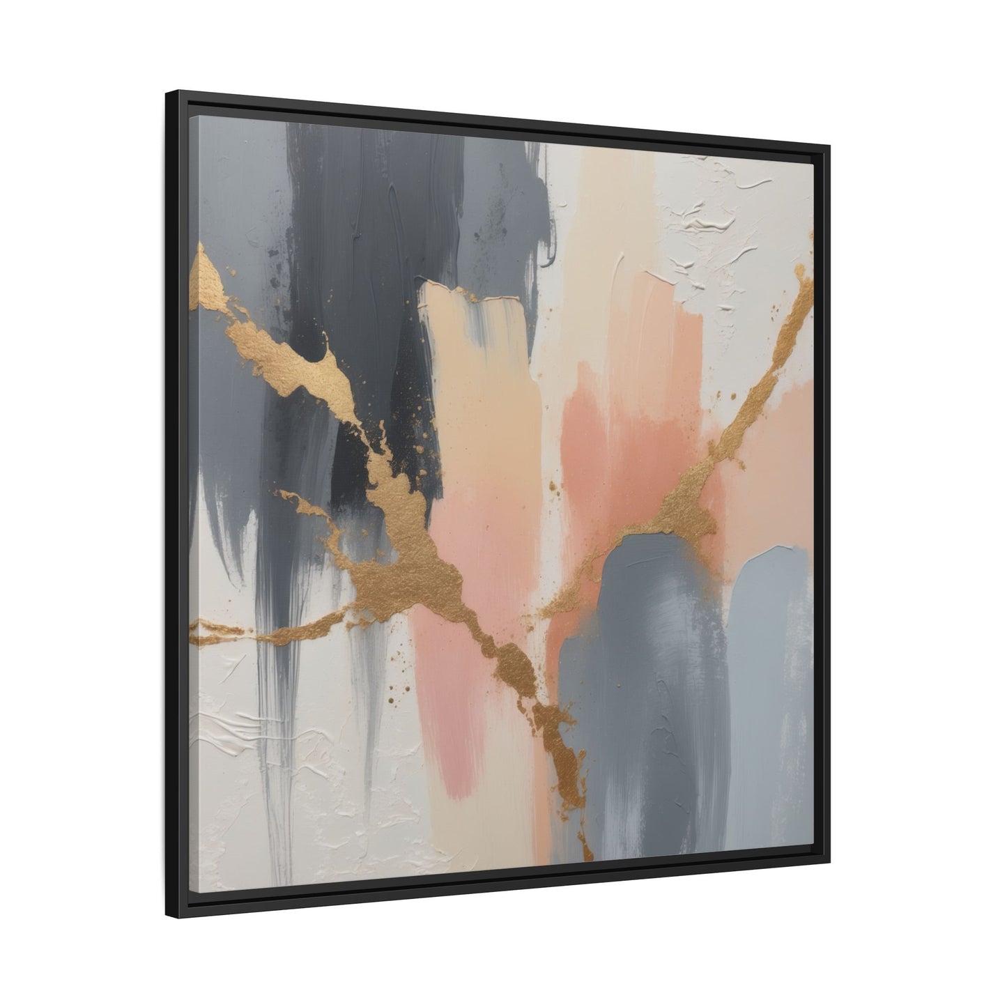 Elegant Abstract Framed Canvas Art with Gold Accents