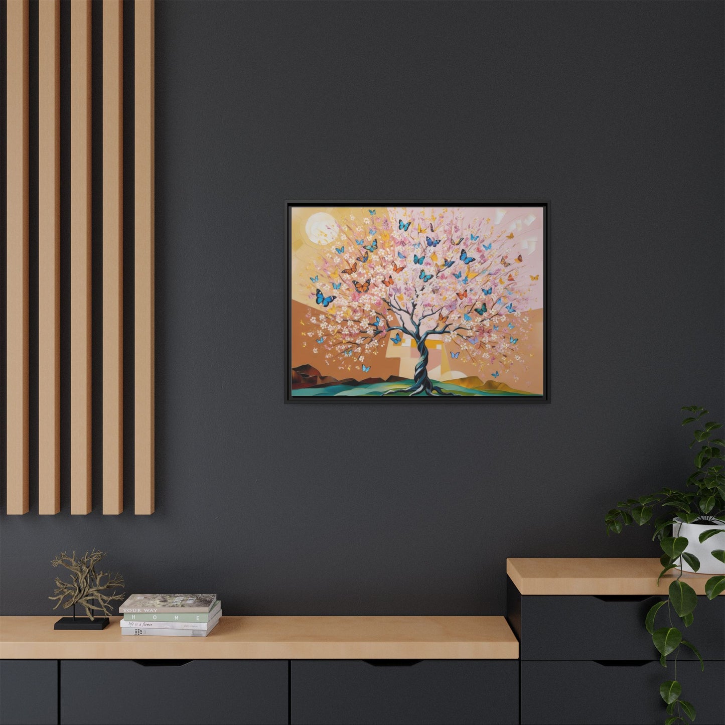 Colorful Butterfly Blossom Framed Canvas Art
