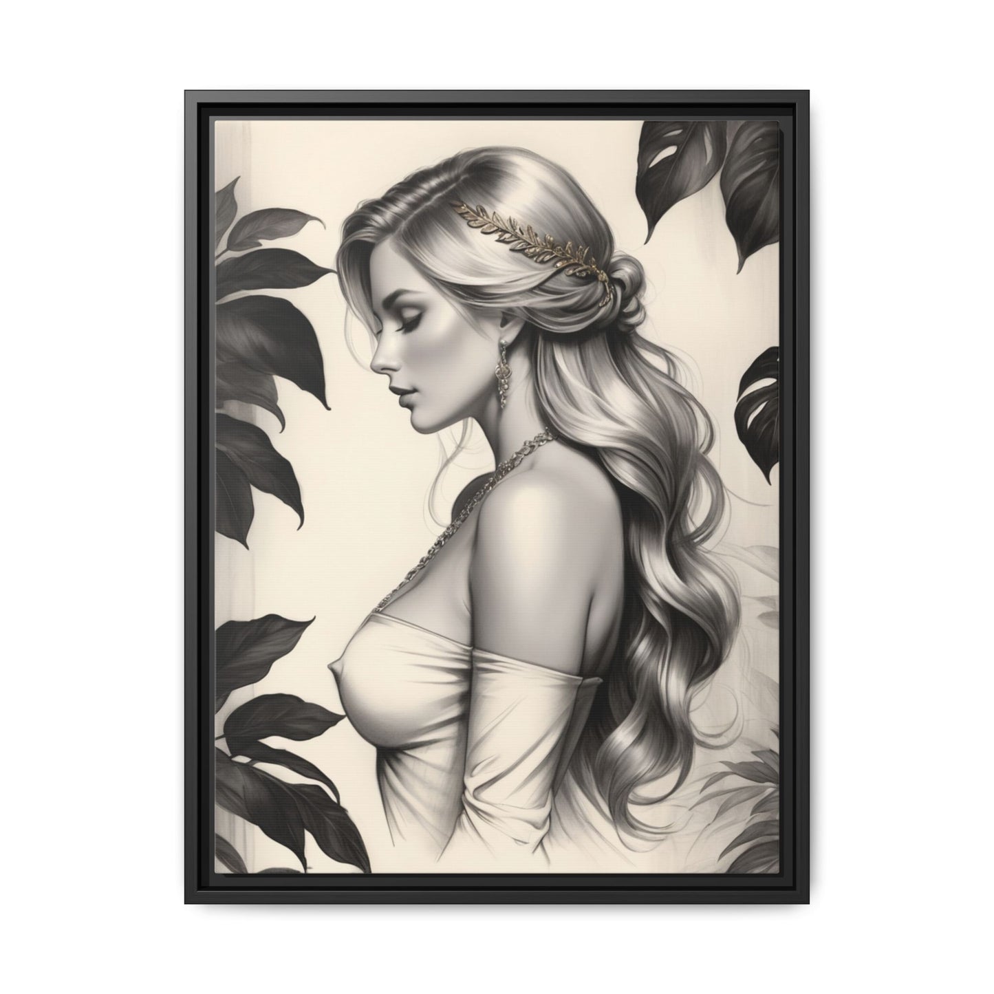 Elegant Framed Canvas Art - Beautiful Woman Portrait, Modern Home Decor