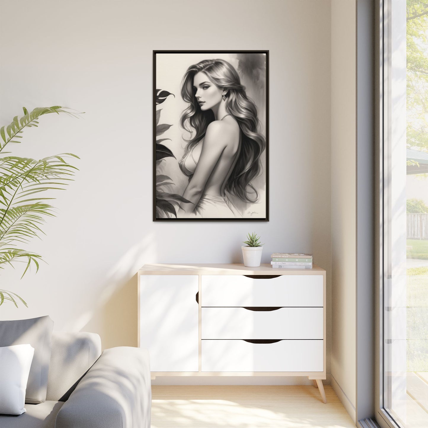 Elegant Matte Framed Art Print - Stylish Woman Portrait