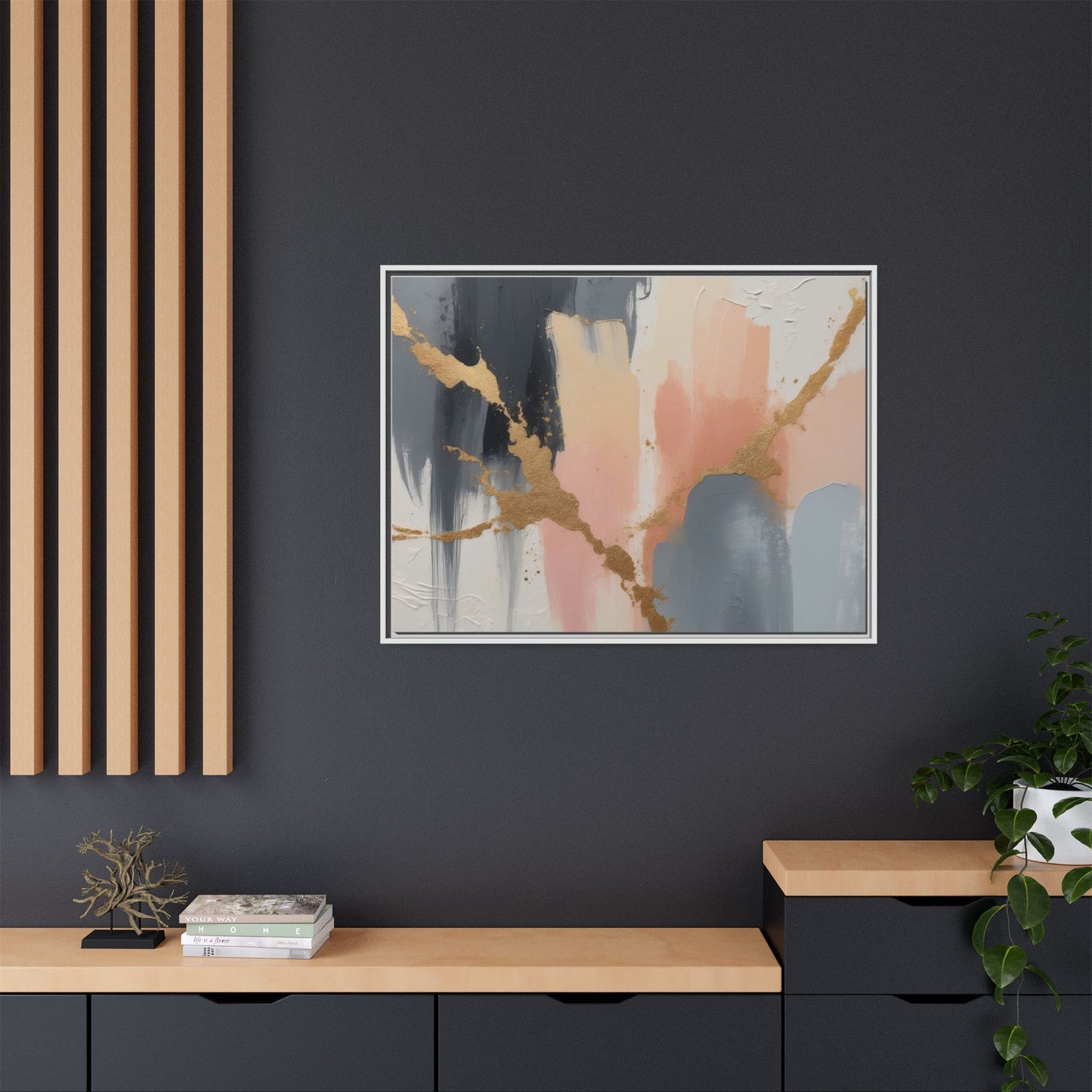 Elegant Abstract Framed Canvas Art with Gold Accents