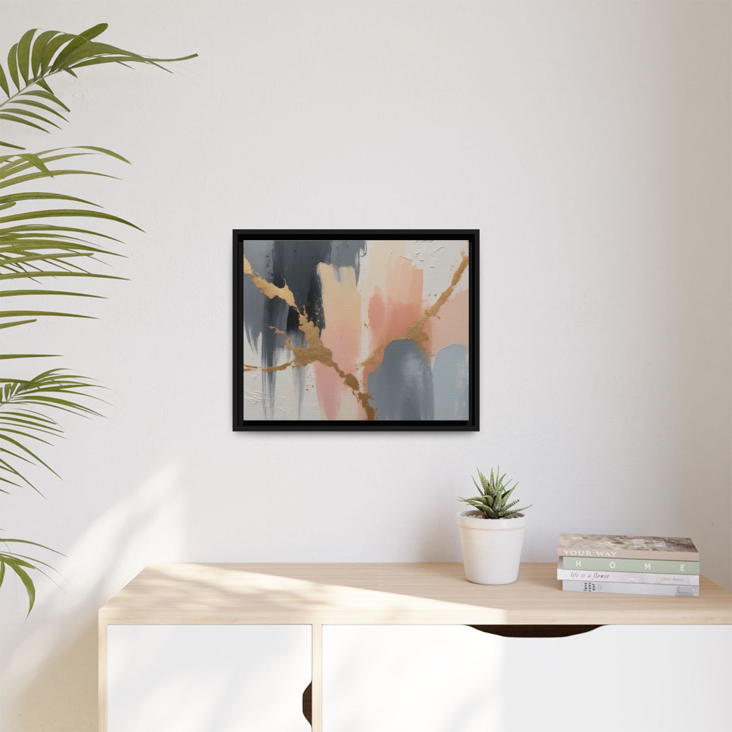 Elegant Abstract Framed Canvas Art with Gold Accents