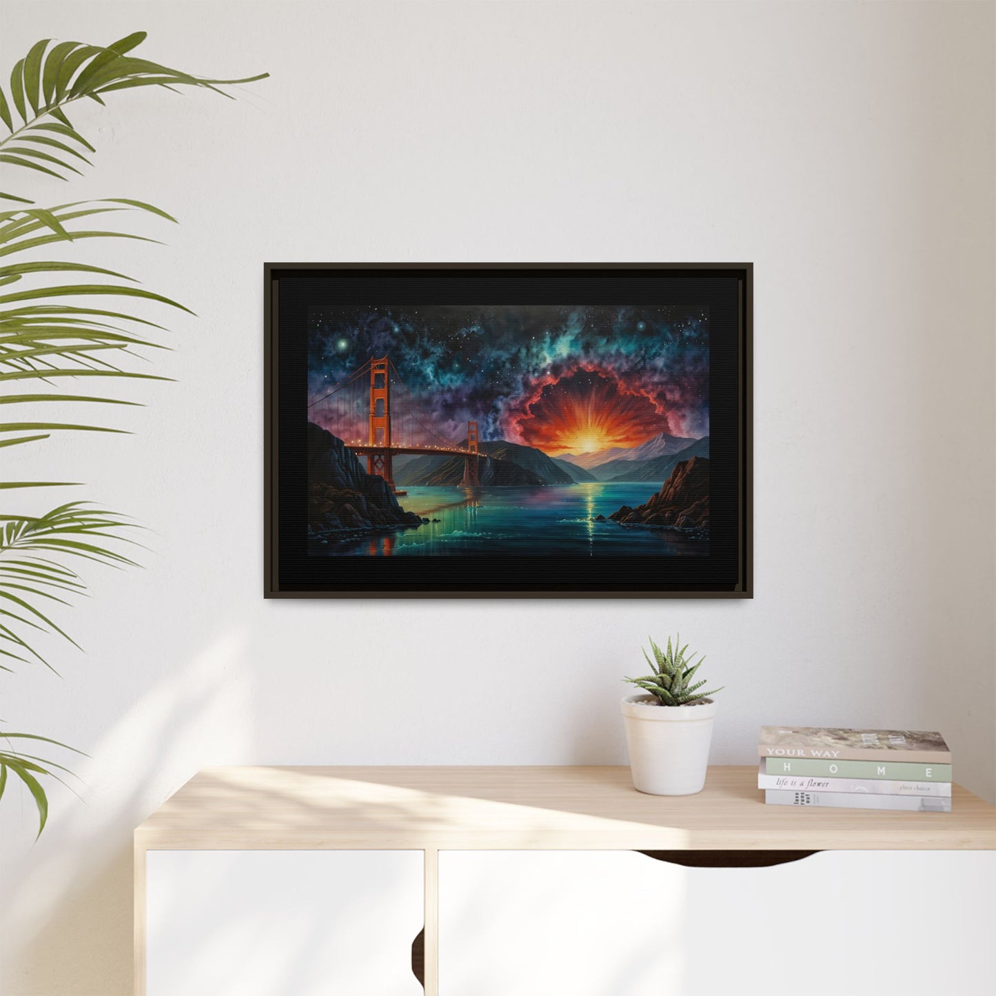 Golden Gate Sunset Framed Canvas Art - Multi-Color Wall Decor