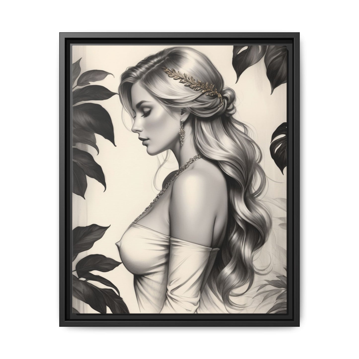 Elegant Framed Canvas Art - Beautiful Woman Portrait, Modern Home Decor