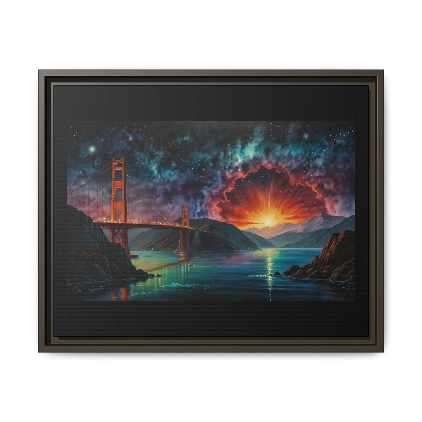 Golden Gate Sunset Framed Canvas Art - Multi-Color Wall Decor