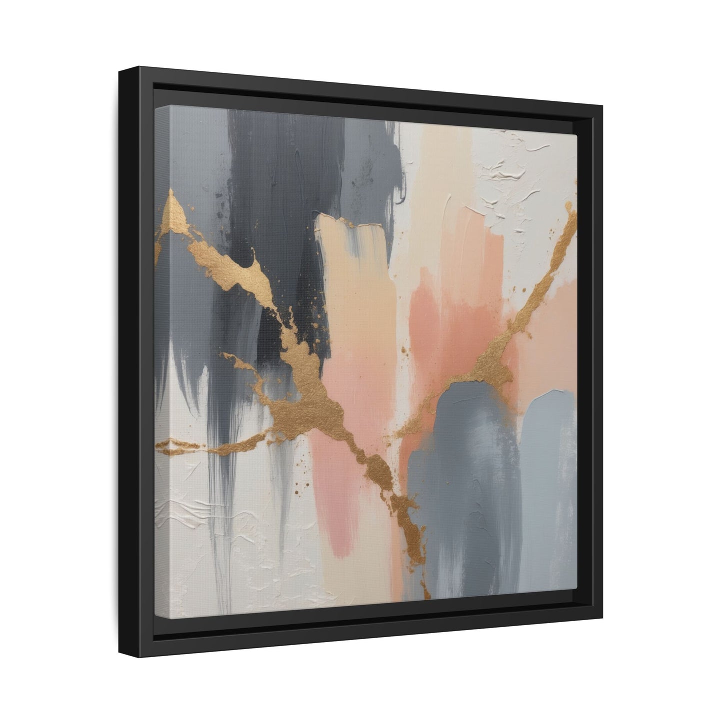 Elegant Abstract Framed Canvas Art with Gold Accents