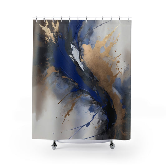 Elegant Abstract Shower Curtain - Navy and Gold Design for Modern Bathrooms