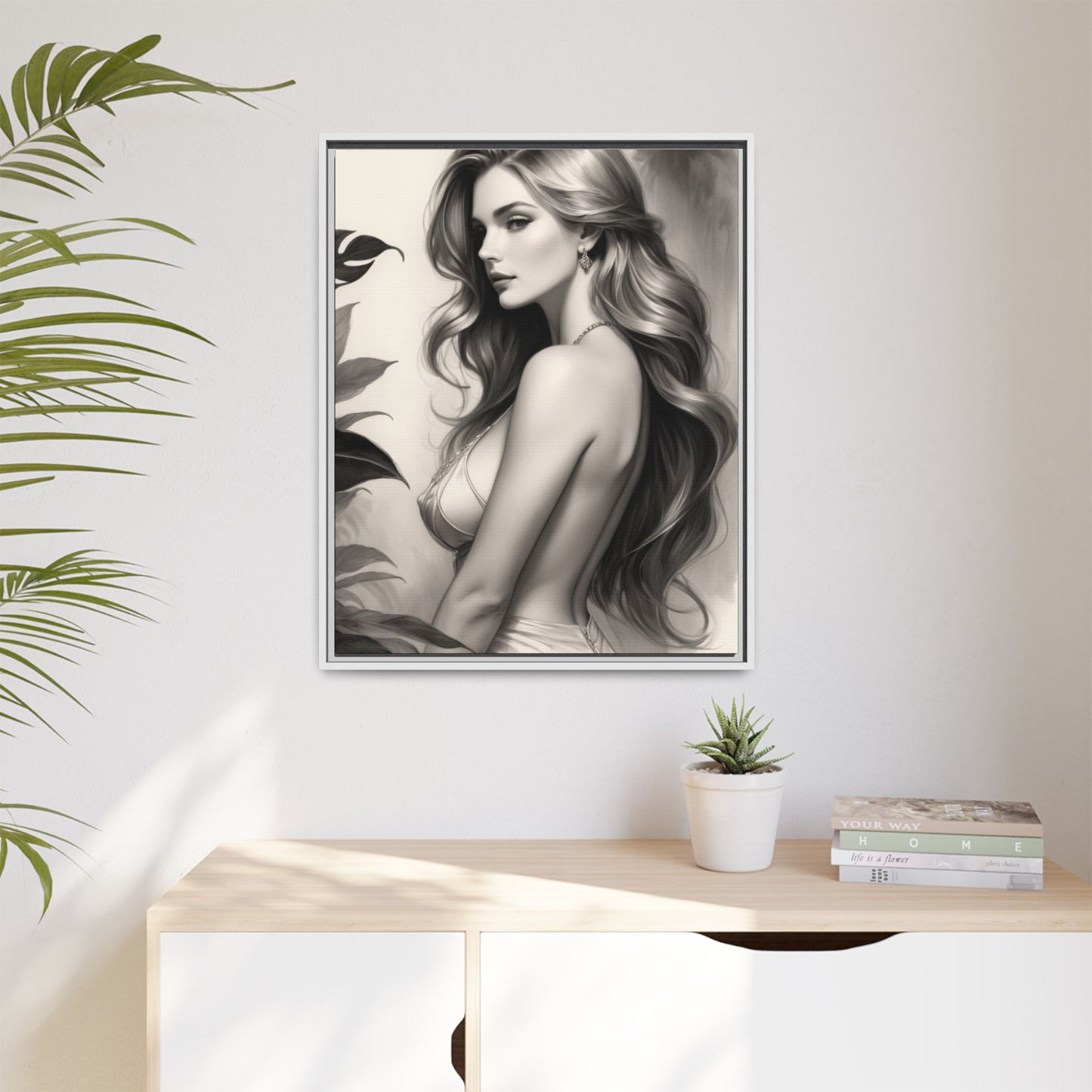 Elegant Matte Framed Art Print - Stylish Woman Portrait