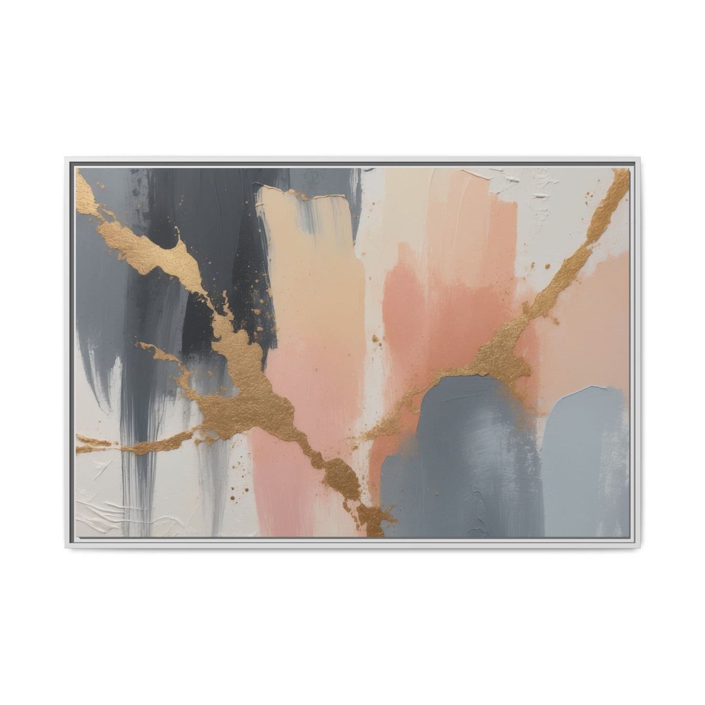 Elegant Abstract Framed Canvas Art with Gold Accents