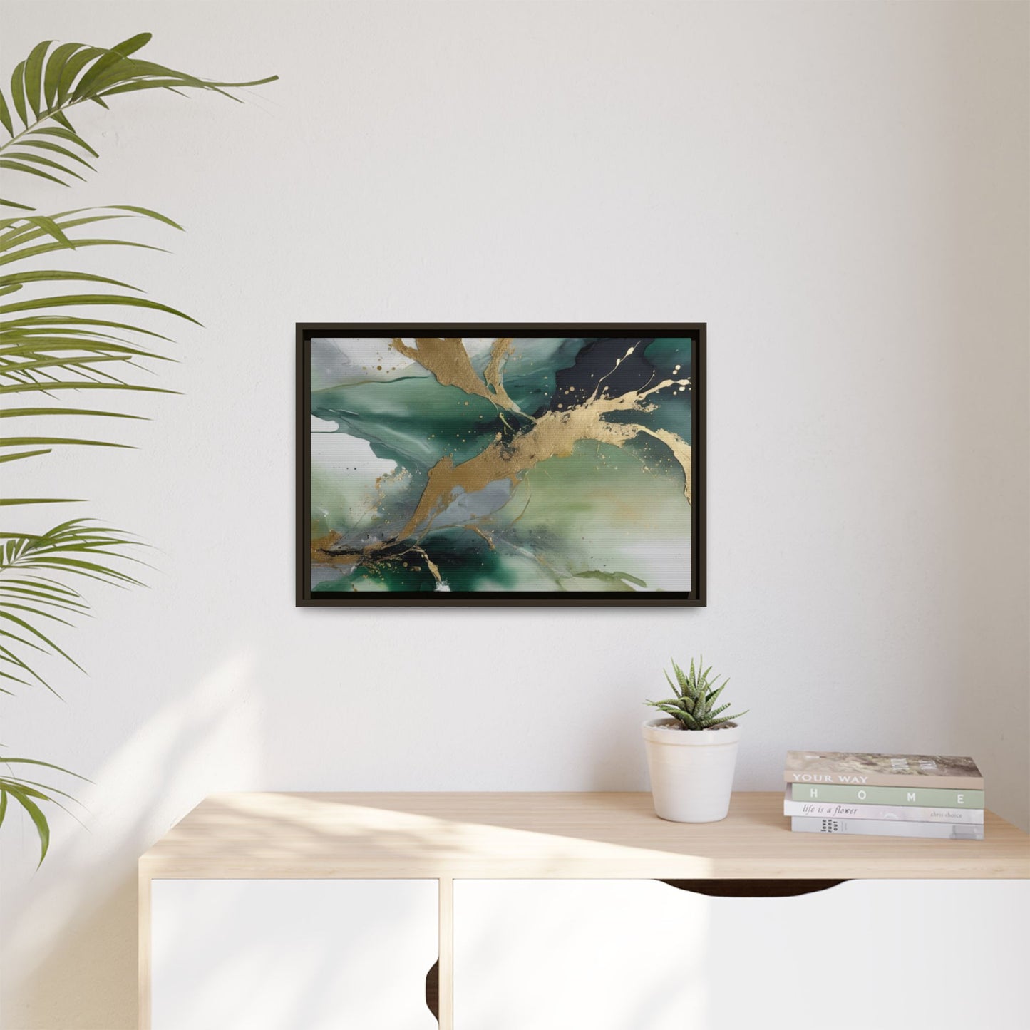 Elegant Abstract Framed Canvas Wall Art - Multi-Color Gold Accents