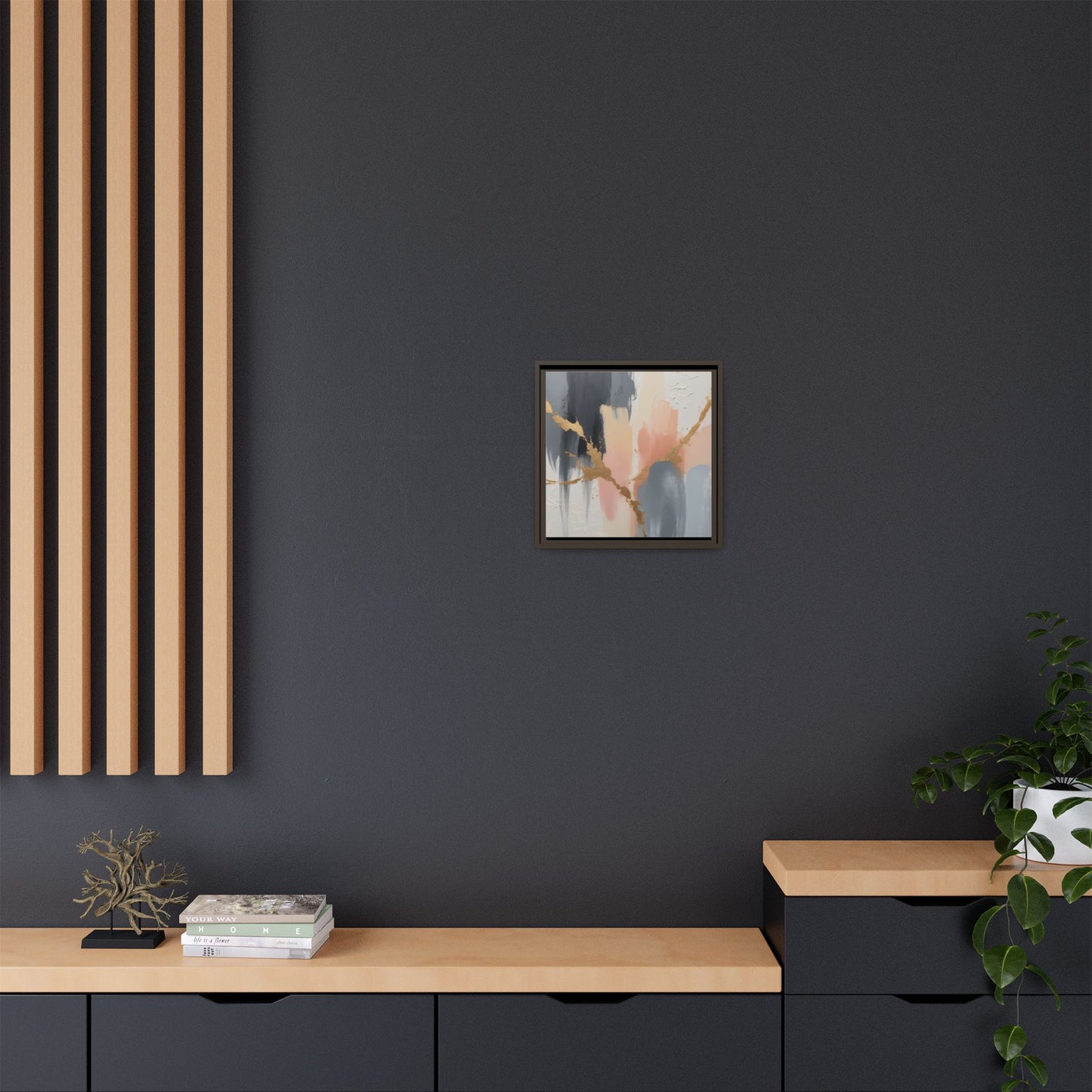 Elegant Abstract Framed Canvas Art with Gold Accents